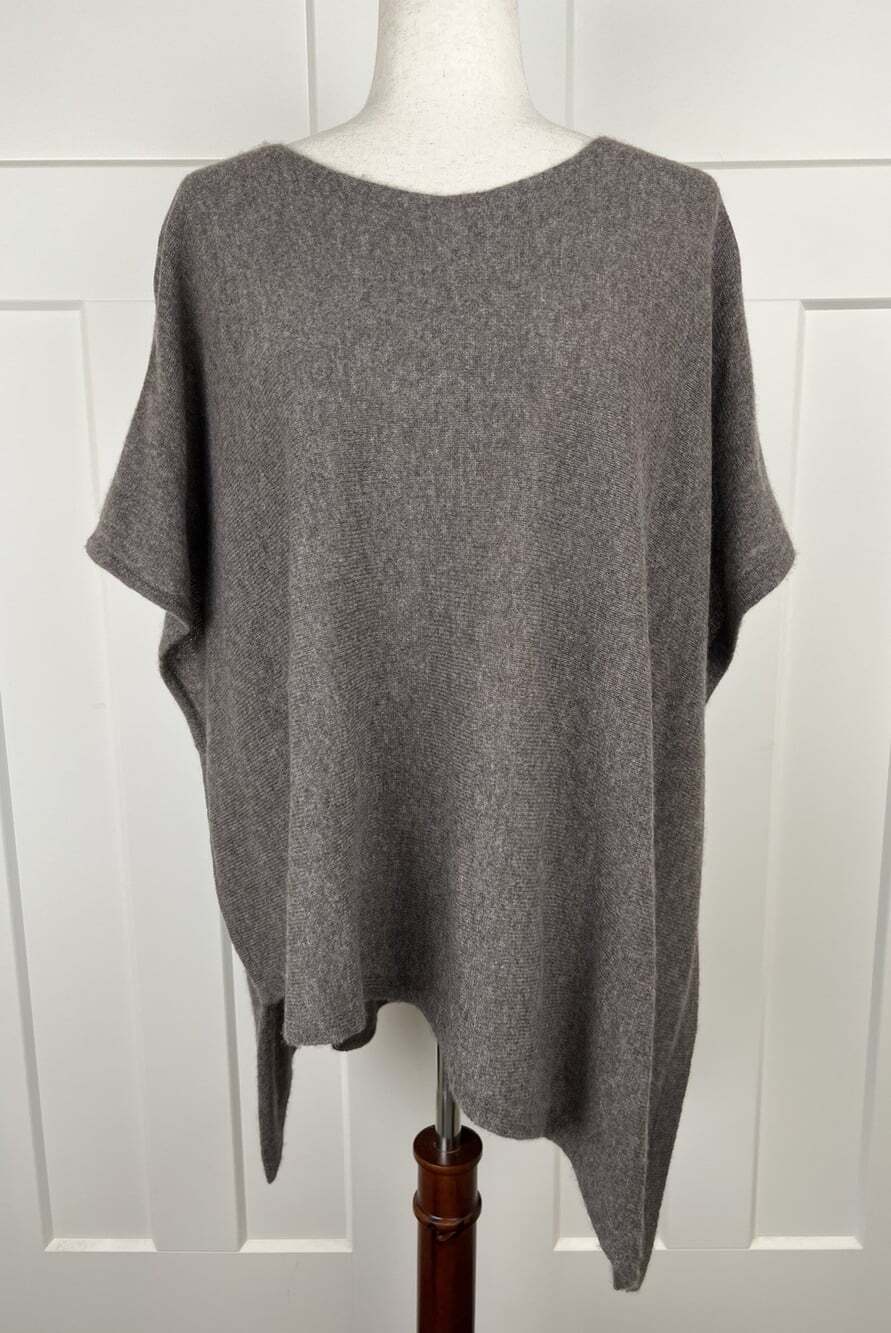 Catherine Malandrino 100% Cashmere Poncho One Size Brown Asymmetrical Cape Lux